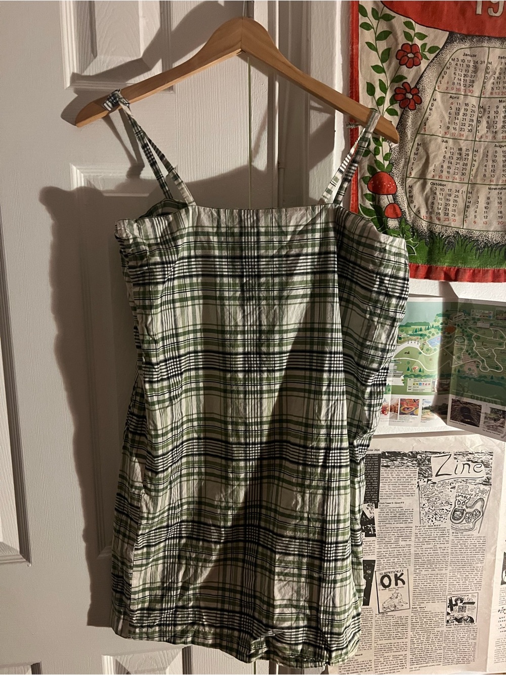 Green Plaid tie up Strap Dress